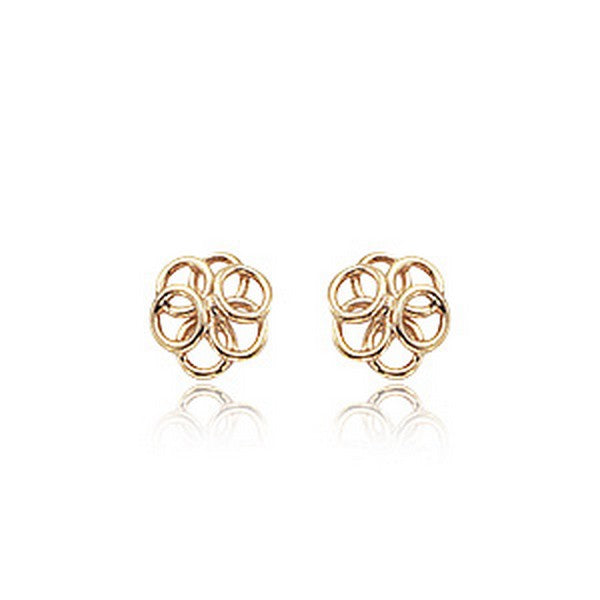 Yellow Gold 6 Small Rings Cluster Earrings