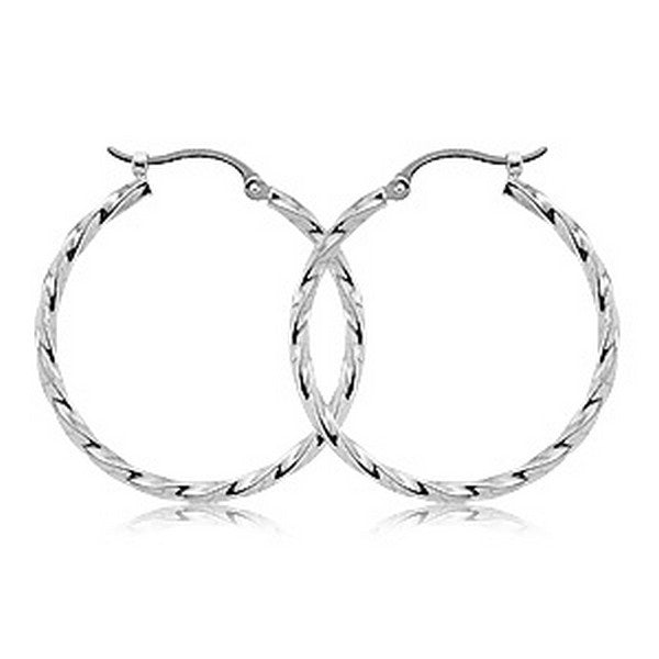 White Gold Twisted Tube Hoop Earrings