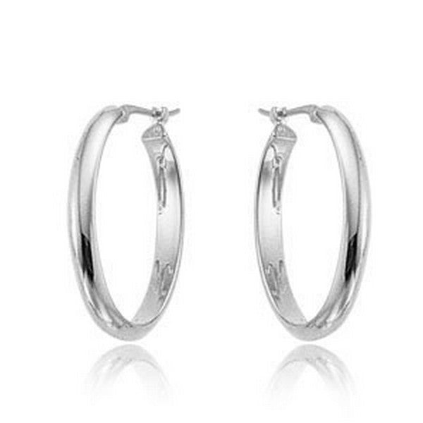 White Gold Medium Oval Round Tube Hoop Earrings