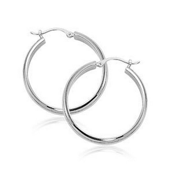 White Gold Round Tube Hoop Earrings