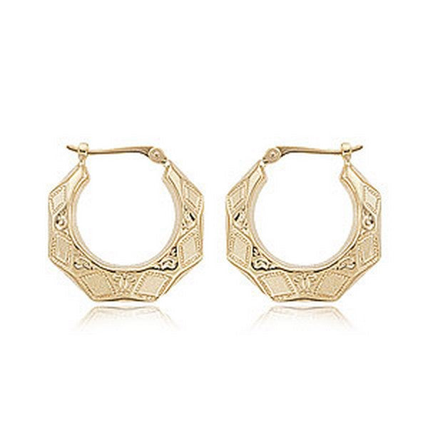 Yellow Gold Diamond Cut Fancy Hoop Earrings