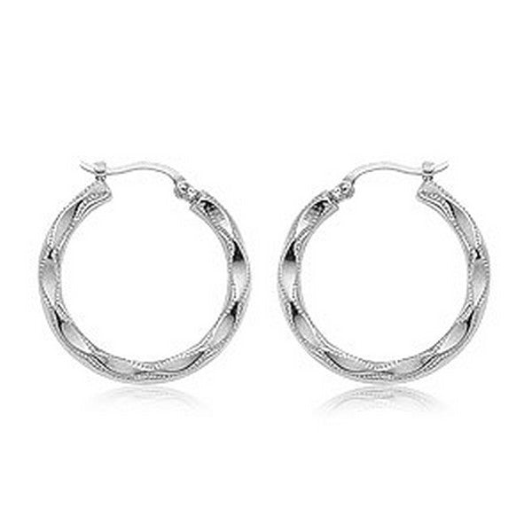 White Gold Embossed Hoops
