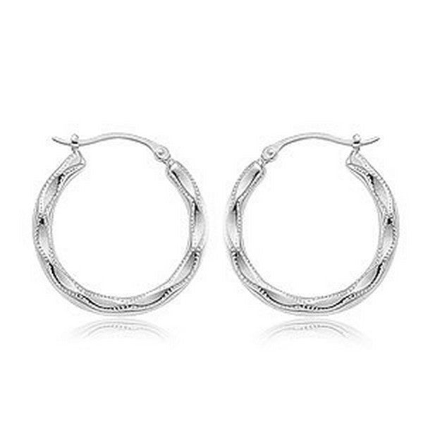 White Gold Medium Embossed Hoop Earrings