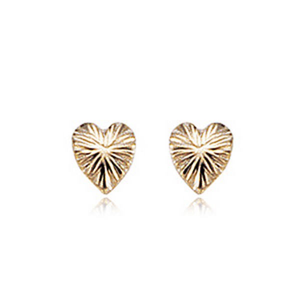 Yellow Gold Small Lined Heart Stud Earrings