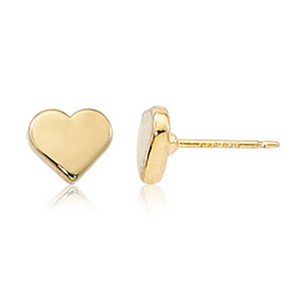 Yellow Gold Flat Heart Stud Earrings