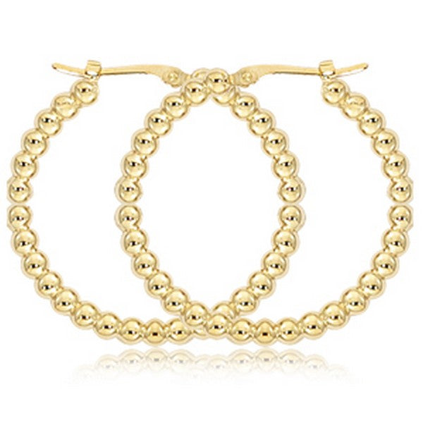 Yellow Gold Medium Beaded Hoop Earrings
