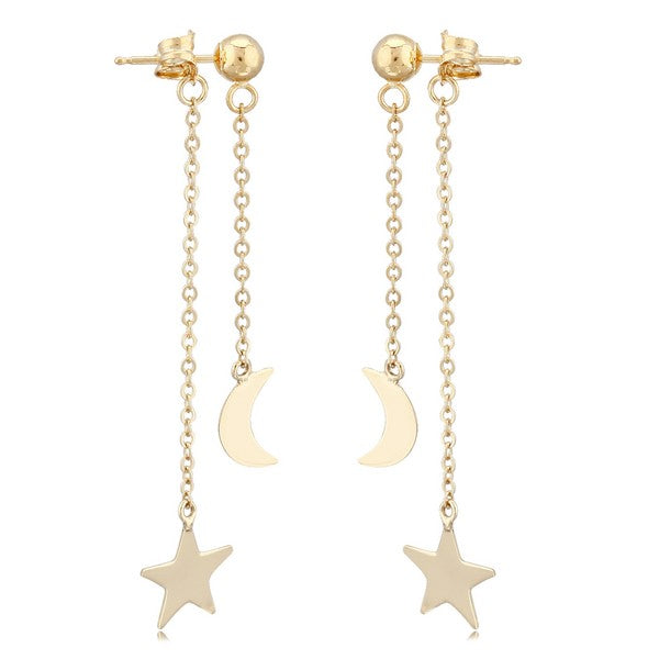 Yellow Gold Moon and Star Dangle Earrings