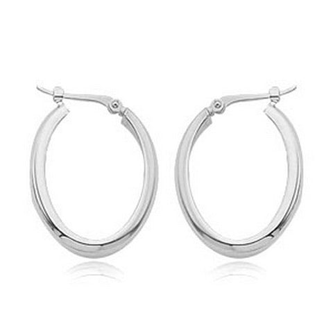 White Gold Small Oval 1/2 Round Tube Hoop Earrings