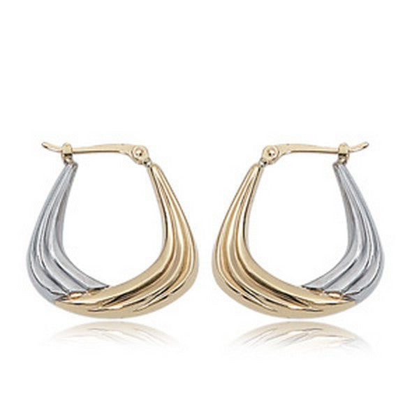 Yellow and White Gold ribbed twist Hoops