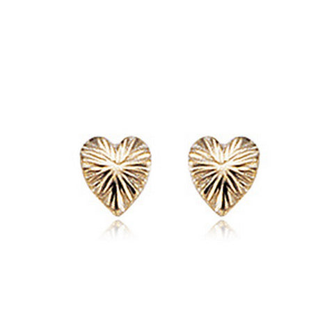 Yellow Gold Small Lined Heart Stud Earrings