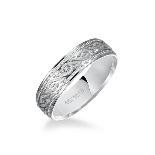 White Gold Engraved Comfort fit Wedding Band