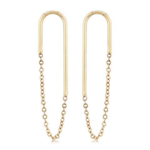 Yellow Gold Endless Oval with Chain Earrings