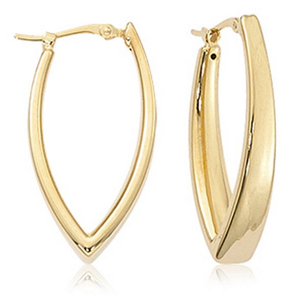 Yellow Gold plain V shaped Hoop Earrings