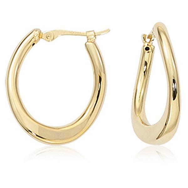 Yellow Gold offset hollow oval Hoop EarringS
