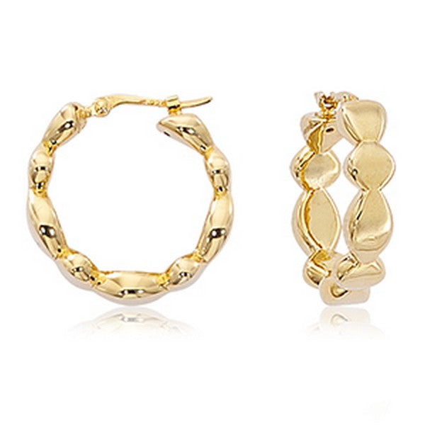 Yellow Gold Small Hoop Earrings Pear and Diamond shaped Bead Pattern